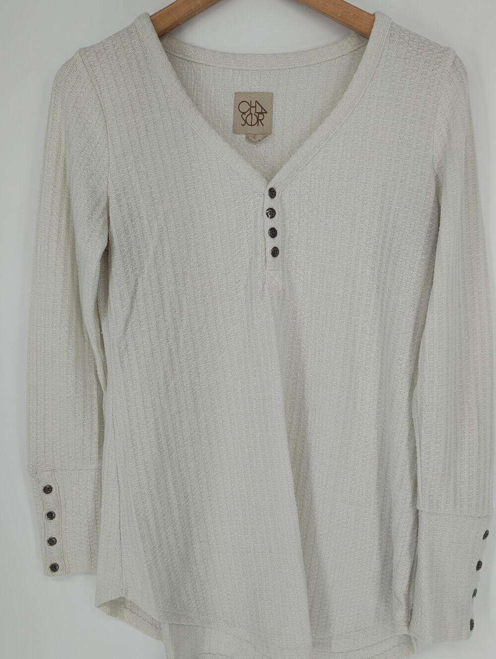 Chaser ivory waffle knit long-sleeve Henley shirt size medium